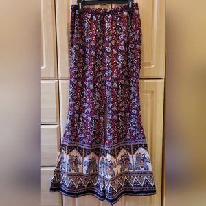 B.O.G. Elephant Boho Pants Flower Print Flare Leg Band of Gypsies Sz Small